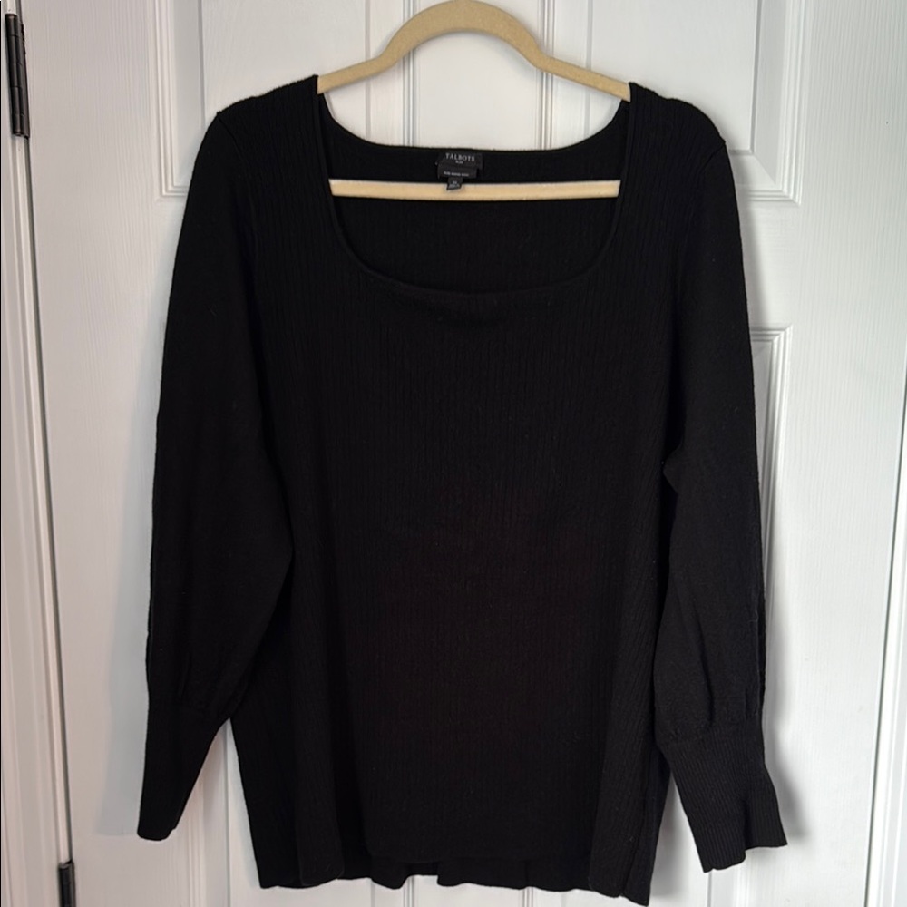 Talbots Classic Black Square Neck Top Merino wool